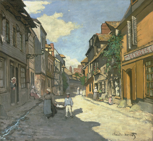 konfigurieren des Kunstdrucks in Wunschgröße Dorfstrasse in der Normandie (Rue de la Bavolle, Honfleur). Um 1867. von Monet, Claude