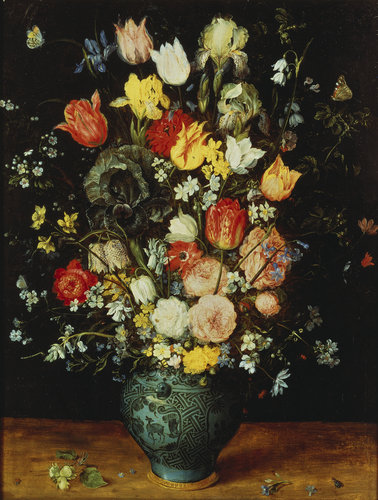 konfigurieren des Kunstdrucks in Wunschgröße Blumenstrau in einer blauen Vase Um 1608 von Jan Brueghel the Elder