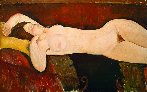 konfigurieren des Kunstdrucks in Wunschgröße Akt einer schlafenden Frau (Le Grand nu) 1917 von Modigliani, Amedeo