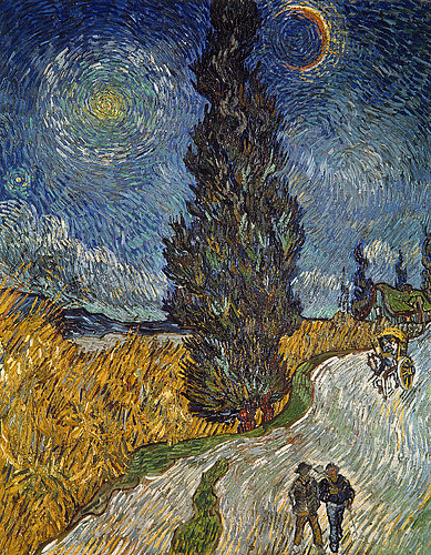 konfigurieren des Kunstdrucks in Wunschgröße Landstrae mit Zypresse und Stern 1890 von Van Gogh, Vincent