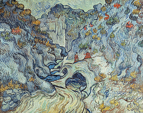 konfigurieren des Kunstdrucks in Wunschgröße Felsenlandschaft (Les Peiroulets). 1889 von Van Gogh, Vincent