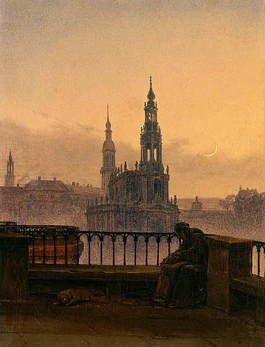 konfigurieren des Kunstdrucks in Wunschgröße Blick auf Dresden mit Mondsichel. von Carus, Carl Gustav
