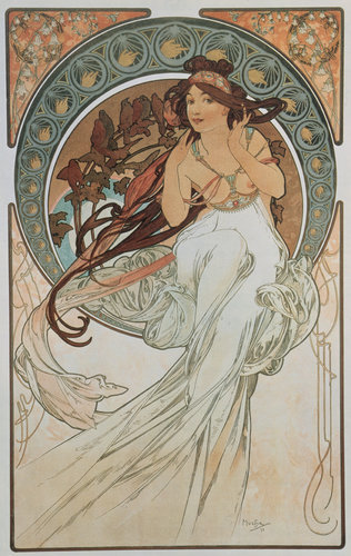 konfigurieren des Kunstdrucks in Wunschgröße Vier Knste Die Musik 1898 von Mucha, Alphonse