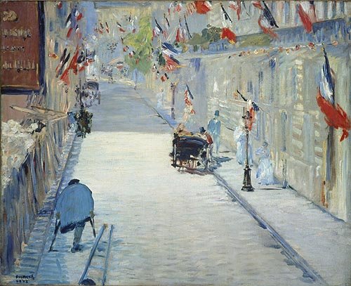 konfigurieren des Kunstdrucks in Wunschgröße Die Rue Mosnier in Paris im Fahnenschmuck. 1878 von Manet, Edouard