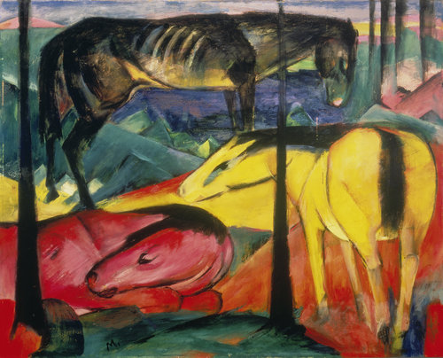 konfigurieren des Kunstdrucks in Wunschgröße Die drei Pferde. 1913. von Marc, Franz