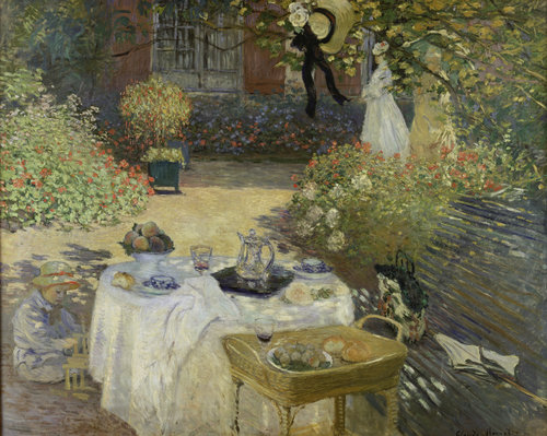 konfigurieren des Kunstdrucks in Wunschgröße Le Djeuner im Garten Claude Monets in Argenteuil Um 1873 von Monet, Claude