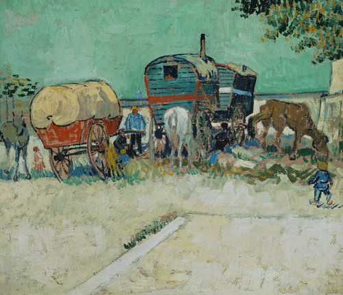 konfigurieren des Kunstdrucks in Wunschgröße Die Wohnwagen, Zigeunerlager Les Roulottes  Campement de Bohmiens 1888 von Van Gogh, Vincent