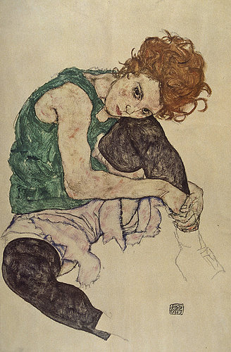 konfigurieren des Kunstdrucks in Wunschgröße Sitzende Frau mit hochgezogenem Knie. 1917 von Schiele, Egon