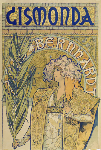konfigurieren des Kunstdrucks in Wunschgröße Plakat: Sarah Bernhardt als Gismonda im Theater de la Renaissance (oberer Teil). 1895 von Mucha, Alphonse