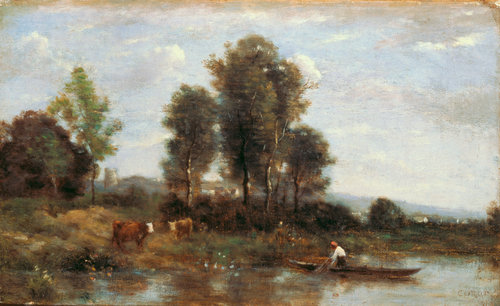 konfigurieren des Kunstdrucks in Wunschgröße Landschaft mit Fluss. von Corot, Jean-Baptiste Camille