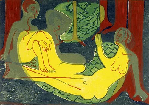 konfigurieren des Kunstdrucks in Wunschgröße Drei Akte im Walde. 1933 von Kirchner, Ernst Ludwig