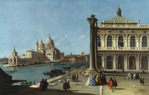 konfigurieren des Kunstdrucks in Wunschgröße Die Einfahrt zum Canal Grande, Venedig mit der Piazzeta und der Kirche Santa Maria della Salute, 18. Jahrhundert. von Canaletto