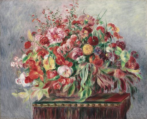 konfigurieren des Kunstdrucks in Wunschgröße Korb mit Blumen. 1890 von Renoir, Pierre-Auguste