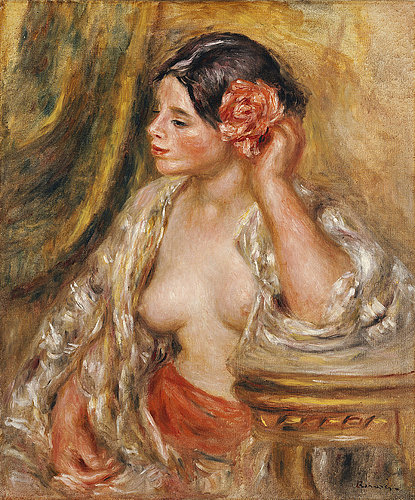 konfigurieren des Kunstdrucks in Wunschgröße Gabrielle mit einer Rose im Haar. 1910 von Renoir, Pierre-Auguste