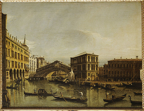 konfigurieren des Kunstdrucks in Wunschgröße Der Canal Grande in Venedig mit dem Fondaco dei Tedeschi, der Rialtobrcke, dem Palazzo dei Camerlenghi und den Fabbriche Vecchie di Rialto von Canaletto