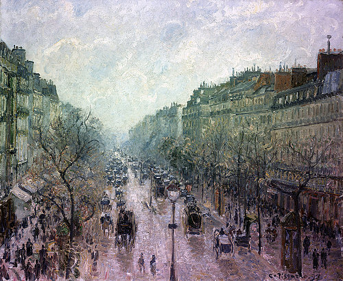 konfigurieren des Kunstdrucks in Wunschgröße Der Boulevard Montmartre im Morgennebel (Le Boulevard Montmartre Matin Brumeux). 1897 von Pissarro, Camille