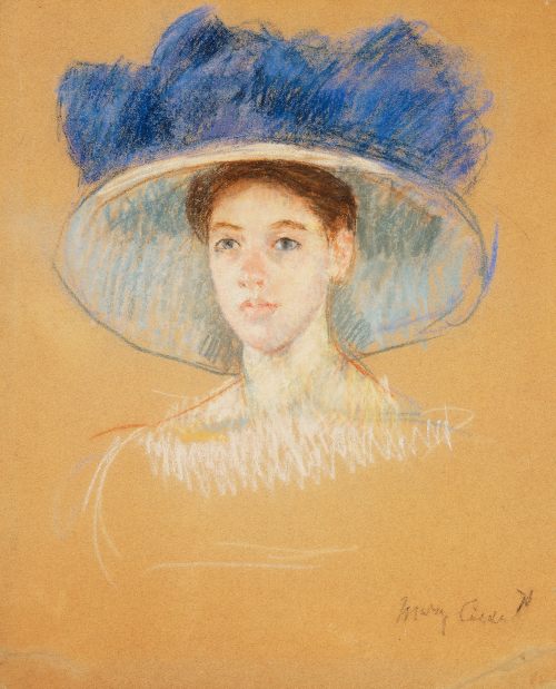 konfigurieren des Kunstdrucks in Wunschgröße Kopf einer Frau mit groem Hut Um 1909 von Cassatt, Mary