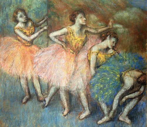 konfigurieren des Kunstdrucks in Wunschgröße Tnzerinnen in grn und gelb Danseuses Vertes et Jaunes Um 1903 von Degas, Edgar