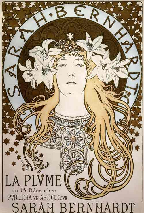 konfigurieren des Kunstdrucks in Wunschgröße La Plume, mit Sarah Bernhardt. 1896. von Mucha, Alphonse