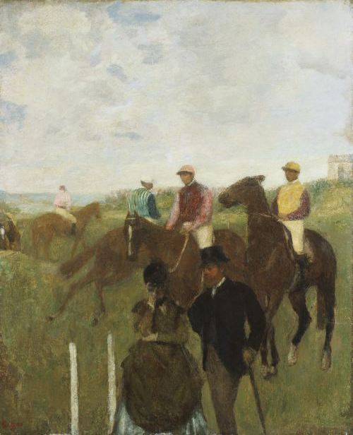 konfigurieren des Kunstdrucks in Wunschgröße Jockeys auf der Rennbahn (Aux Course, Les Jockeys). von Degas, Edgar
