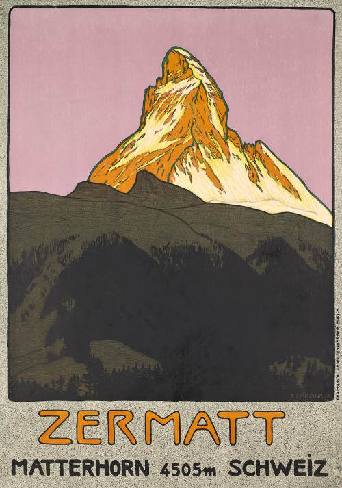 konfigurieren des Kunstdrucks in Wunschgröße Zermatt Plakatwerbung fr Zermatt in der Schweiz 1908 von Cardinaux, Emil