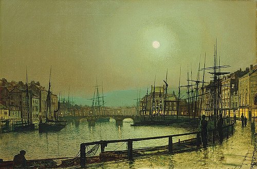 konfigurieren des Kunstdrucks in Wunschgröße Hafen bei Mondschein. / A Moonlit Harbour. 1883. von Grimshaw, John Atkinson