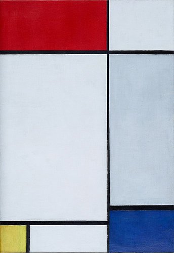 konfigurieren des Kunstdrucks in Wunschgröße Composition en rouge, jaune et bleu. 1927. von Mondrian, Piet