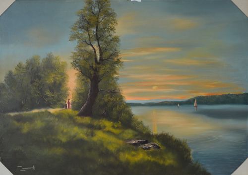 konfigurieren des Kunstwerks Sonnenuntergang über dem See von Zurek